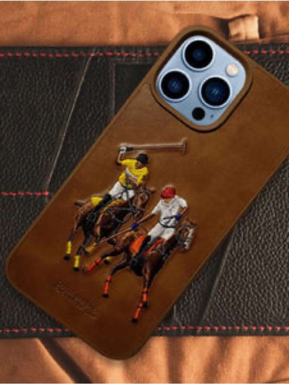 Santa Barbara Jockey Series Brown Polo Leather Back Case for iPhone 14 Pro Max - Picture 3 of 5